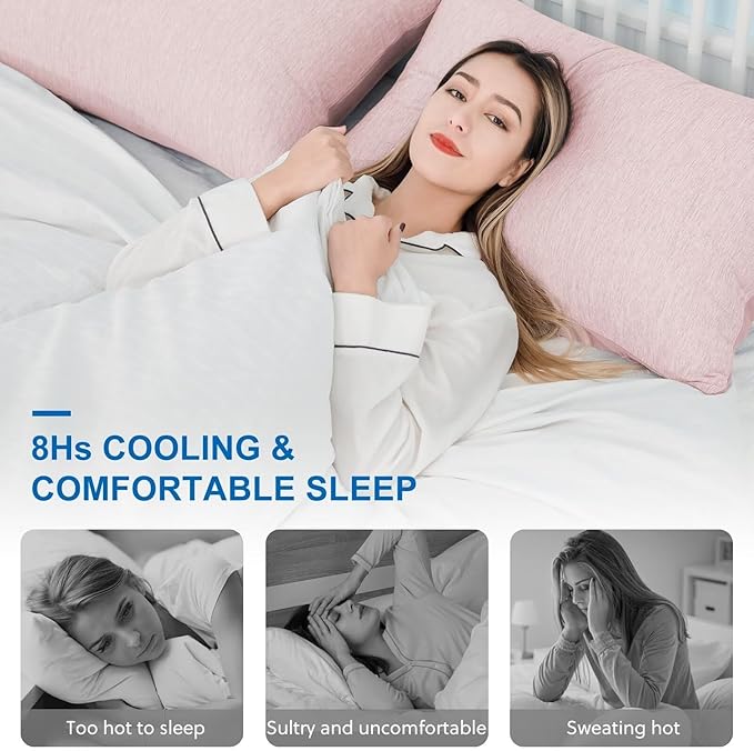 HOMFINE Cooling Pillowcases Queen Size - Double Side Q-Max 0.439 Cooling Fiber for Pillow Protector, Breathable Cold Pillow Cover for Hot Sleeper Night Sweat, Hidden Zipper, 2 Pack (20"x30", Pink)