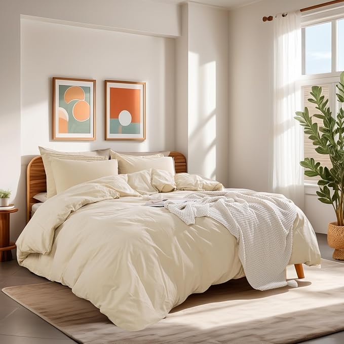 NEXHOME PRO Duvet Cover Twin XL 100% Washed Cotton, Breathable, Durable, Textured, Linen Like, Home Bedding Set 68"x90"