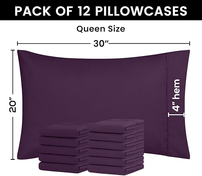 Utopia Bedding Queen Pillow Cases - 12 Pack - Envelope Closure - Soft Brushed Microfiber Fabric - Shrinkage and Fade Resistant Pillow Covers Queen Size 20 X 30 Inches (Queen, Purple)