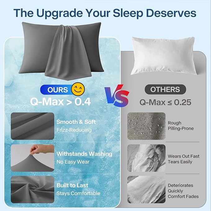 Premium Cooling Pillowcases Queen Size Set of 2 for Hot Sleeper & Night Sweats Beauty Sleep Reduces Wrinkles & Frizz Softer Than Silk Pillow Cover Oeko-TEX Certified Dark Gray Breathable