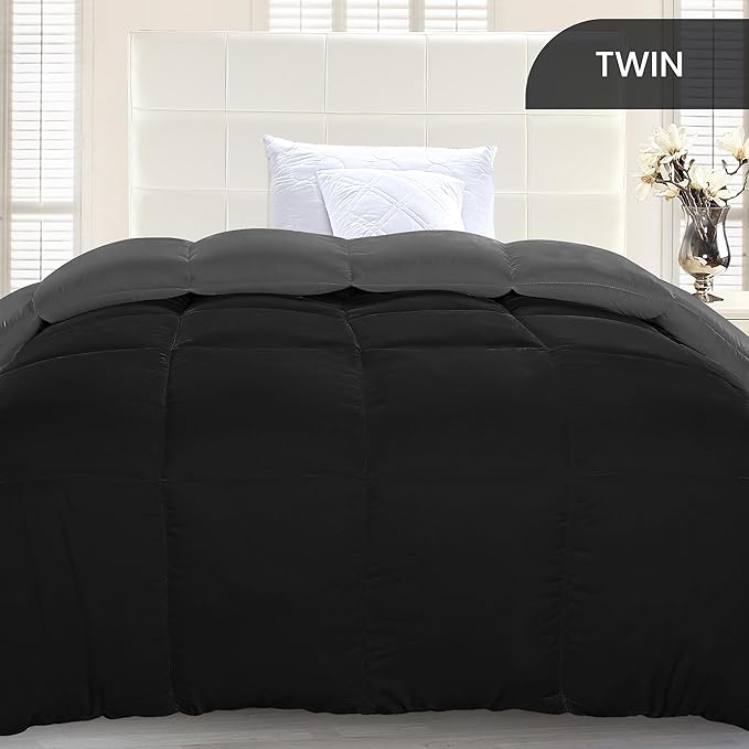 Utopia Bedding Twin Comforter Duvet Insert, Quilted Black Comforter with Corner Tabs, Box Stitched Down Alternative Comforters Twin Size 64 x 88 inches
