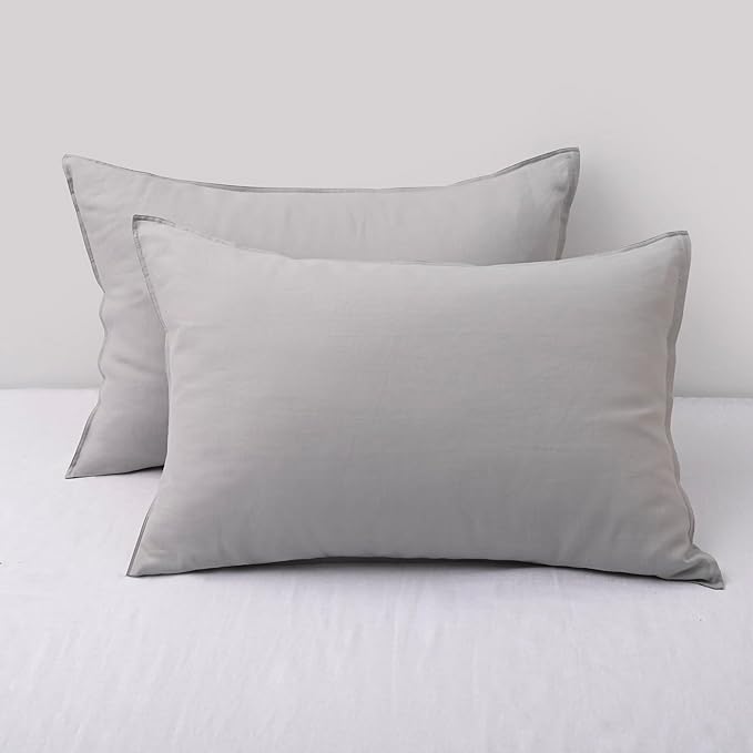 CHUFFED Linen Pillowcases 2 Pack 100% Linen Standard Pillow Cases, Breathable and Cooling Washed Pillowshams with Zipper Closure, 20x30 Inches,Light Grey