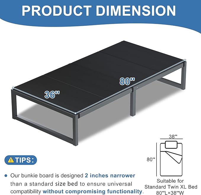 Lutown-Teen Bunkie Board Twin XL Under Mattress High-Density Polymer Bunkie Board Twin XL Size Anti-Sag, Breathable, Moisture Resistant, Noise Minimizing