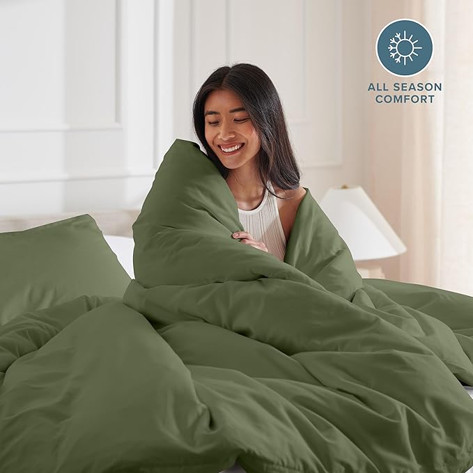 Bare Home Bedding Duvet Cover Queen Size - Premium 1800 Super Soft Collection - Lightweight, Cooling - Soft Breathable Bedding Duvet Cover (Queen, Cypress)
