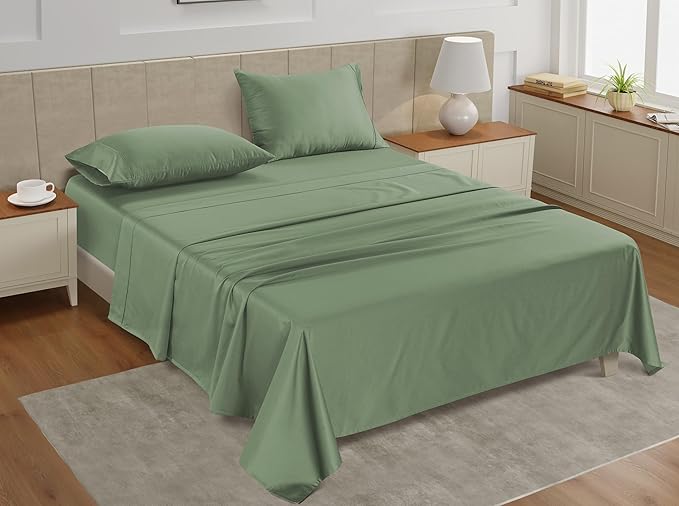 LANE LINEN Cal King Size Sheets Set - 450 Thread Count Premium Sateen Weave for Smooth Feel on Skin - Thick & Comfy Sheets for Summer - Securely Fits Mattresses Upto 15'' Deep - Iceberg Green