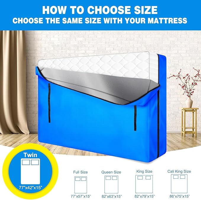 ANALIM Mattress Bags for Moving and Storage, Zippered Mattress Storage Bag with 8 Strong Carrying Handles, Cover Moving Supplies Reusable Mattress Protector (Twin)