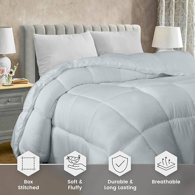 Utopia Bedding Queen Comforter Duvet Insert, Quilted Light Grey Comforter with Corner Tabs, Box Stitched Down Alternative Comforters Queen Size 88 x 88 inches