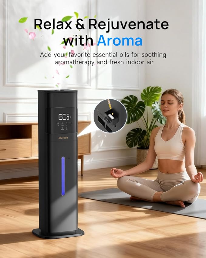 Warm & Cool Mist Humidifiers for Bedroom 500 sq ft, 2.1Gal/8L Top-Fill Humidifier Large Room with Essential Oil Diffuser, Large Room Humidifiers for Home Baby Nursery Office Plants, Black