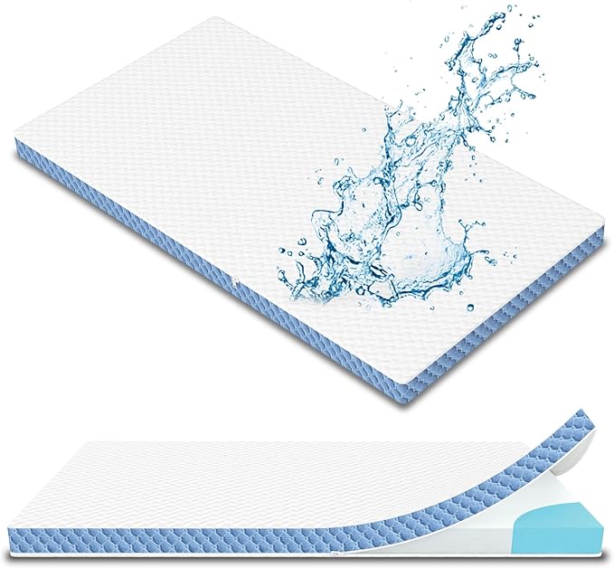 2"x27.5"x52" Mattress Topper, Ultra-Soft Gel-Infused Memory Foam, Odorless & Noiseless Water-Proof Surface, Detachable and Washable Outer Cover, Pure White & Blue