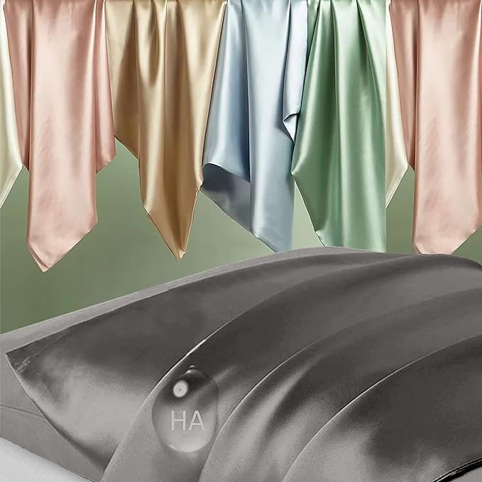 Silk Pillowcase 2 Pack, Mulberry Silk Pillow Cases Queen Size Set of 2, Anti Acne Silk Pillowcase for Hair and Skin, Natural Silk Satin Pillowcases Gifts for Women Men 2 Pack with Zipper, Dark Gray