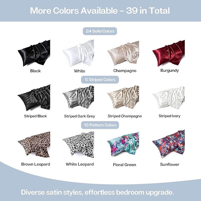MR&HM Satin Body Pillow Cover, Soft and Breathable Body Pillow Case with Envelope Closure, Cooling and Silky Long Pillowcase for Hair and Skin,Grey (20x54, Light Blue)