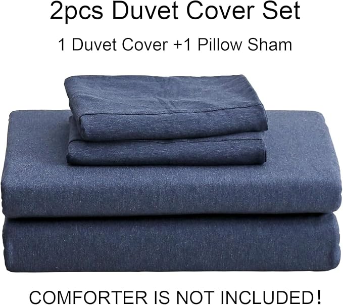 PURE ERA Jersey Knit Duvet Cover Set 100% T-Shirt Cotton Super Soft Comfy 2pc Bedding Set with Zipper Closure (Heather Navy Blue,Twin)