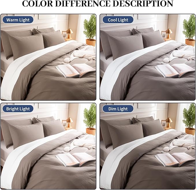 NEXHOME PRO 100% Washed Cotton Duvet Cover Twin Size, Ogranic Natural Linen Feel Breathable Bedding Set with Zipper Closure, 2 Pieces Duvet Cover Set Chocolate (No Comfortert) 6890