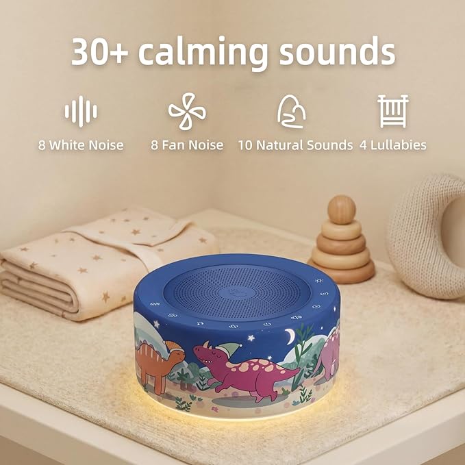 Kipcush White Noise Machine - Soft Non-Glare Nursery Lamp, 30 Soothing Sounds, 8 Color Lights, Max 8-Hour Timer for Baby & Adults