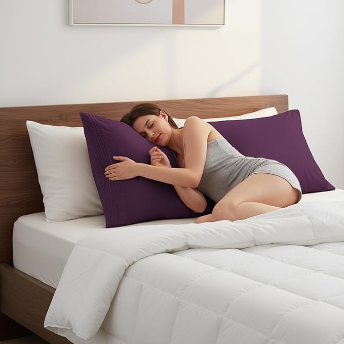 Elegant Comfort Luxury Ultra-Soft 1-Piece Body Pillowcase - 1500 Premium Hotel Quality Microfiber Double Brushed - Wrinkle Resistant, Body Pillowcase Size, Purple
