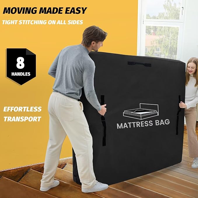 Mattress Bags for Moving and Storage, BETU Twin Mattress Protector Waterproof Mattress Cover with 8 Heavy Duty Handles and Zipper Extra Thick Moving Supplies for Dorm Bed Reusable (77x42x13.5 Black)
