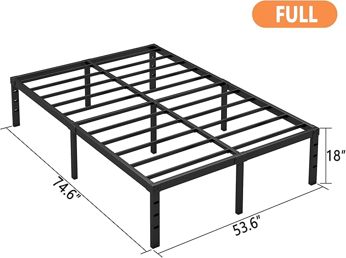Hafenpo 18 Inch Full Bed Frame - Sturdy Metal Platform Full Size, No Box Spring Needed, Heavy Duty, Easy Assembly, Strong Bearing Capacity, Under Bed Storage, Black