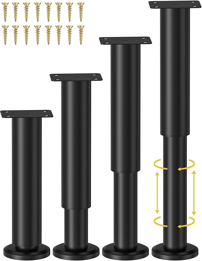 Wlrrcwdttc 4 Pcs Adjustable Height Bed Support Legs for Bed Frame/Bed Center Slat, Metal Adjustable Furniture Legs 7.08-12.2 inch for Bed/Sofa/Cabinet/Couch/Dresser/Table,Heavy Bed Replacement Legs