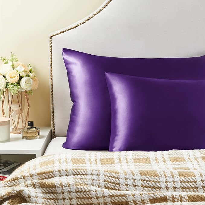 BEDELITE Satin Pillowcase for Hair and Skin, Super Soft and Cooling Similar to Silk Pillow Cases 2 Pack with Envelope Closure, Gift for Women Men(20"x40" King Size, Plum Purple)