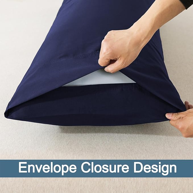 WhatsBedding Body Pillow Cover Cotton Fabric, Long Pillowcase Breathable & Skin-Friendly, Envelope Closure - Navy Blue (20x54 inch)