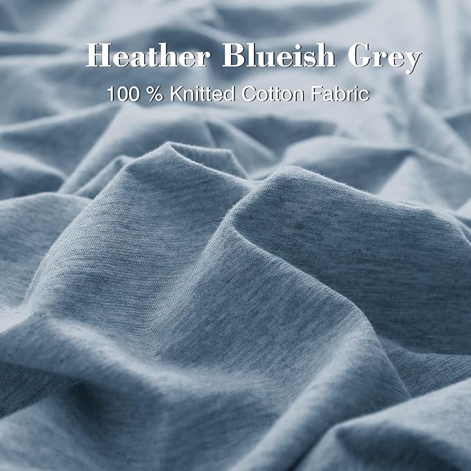 PURE ERA Jersey Knit Duvet Cover Set 100% T-Shirt Cotton Super Soft Comfy 3pc Bedding Set with Zipper Closure (Heather Blueish Grey, Oversized King)