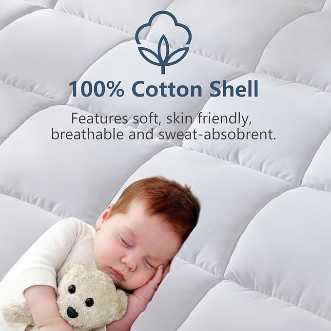 CozyLux California King Size Mattress Pad Pillow Top Cotton Cooling Mattress Topper 8-21" Deep Pocket Mattress Cover Quilted Fitted Cooling 450GSM Mattress Protector (72x84 inch,White)