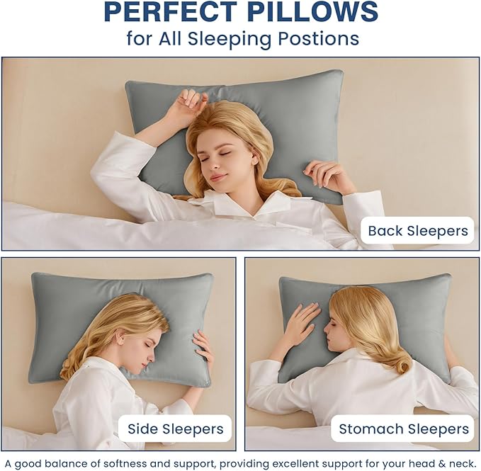 Goose Down Pillows King Size Set of 2, Hotel Quality Bed Pillow for Sleeping 2 Pack, 900 Fill Power Natural White Goose Feather Pillows with 700 TC 100% Organic Cotton Shell, 18"x36" Dark Grey