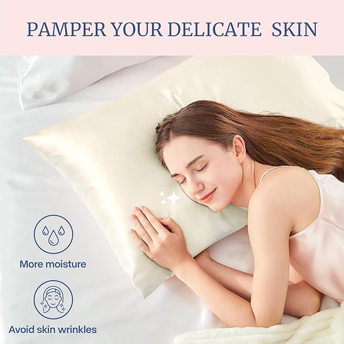 BEDELITE Satin Pillowcase for Hair and Skin, Super Soft Similar to Silk Pillow Cases 4 Pack with Envelope Closure, Cooling Pillowcases for Women Men (20"x30" Queen Size, Beige)