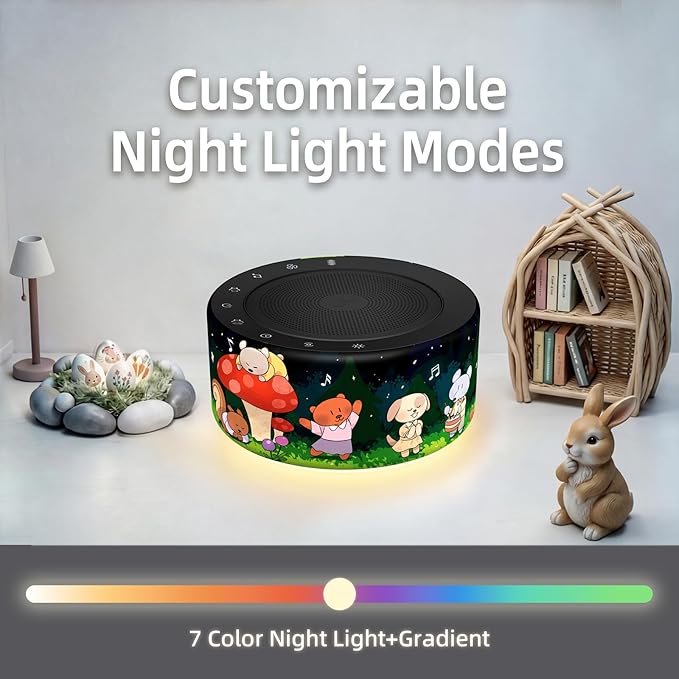 Kipcush White Noise Machine - Soft Non-Glare Nursery Lamp, 30 Soothing Sounds, 8 Color Lights, Max 8-Hour Timer for Baby & Adults (Forest Animals, Standard)