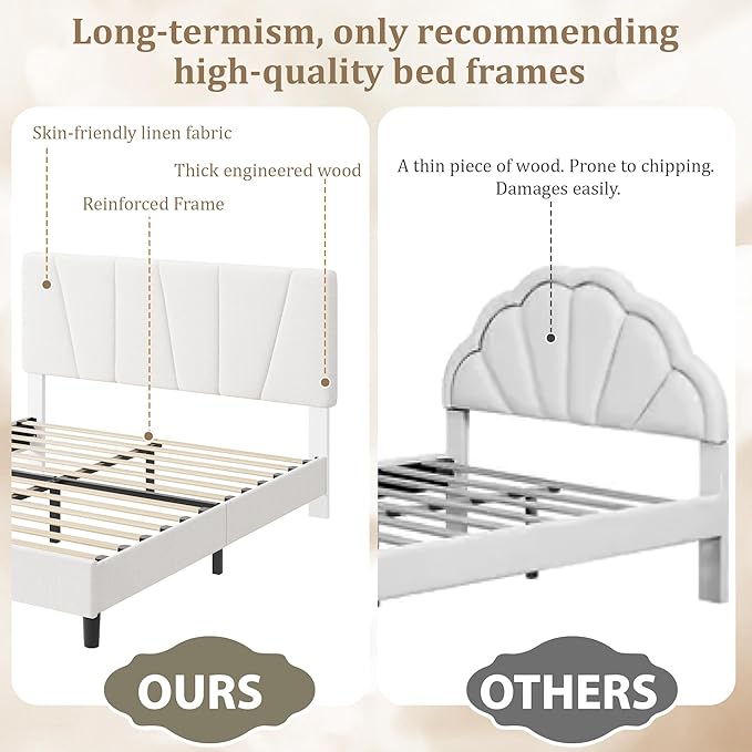 IDEALHOUSE Queen Size Upholstered Bed Frame with Headboard, Heavy Duty Platform Bed Frame, Adjustable Headboard, Noise-Free, No Box Spring Needed, Easy Assembly