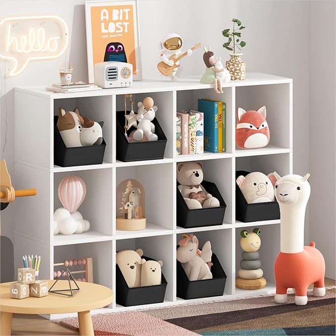 Homsorout Large Closet Storage Cubes - Closet Storage Bins with Dual Handles for Clothes, Towels, Toys, Shelf Organizer Bins for Bedroom, Nursery, Shelves, Small Spaces, Black, 3 Pack