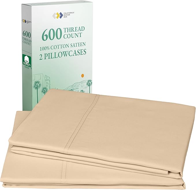 California Design Den Luxuriously Soft Premium 600 Thread Count, 100% Cotton, Crisp King Pillowcases Set of 2, Fits King Size Pillows (Golden Tan)