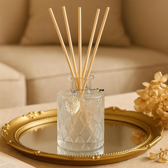 Glass Reed Diffusers Bottles for Home, Diffuser Bottles with 40PCS Reed Diffuser Sticks, Vintage Embossed Apothecary Style Flower Bud Vases with Cork Lids, Set of 6