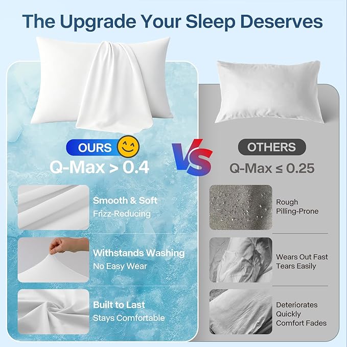 Premium Cooling Pillowcases Standard Size Set of 2 for Hot Sleepers&Night Sweats Beauty Sleep Reduces Wrinkles&Frizz Softer Than Silk Pillow Cover Oeko-TEX Certified White Breathable