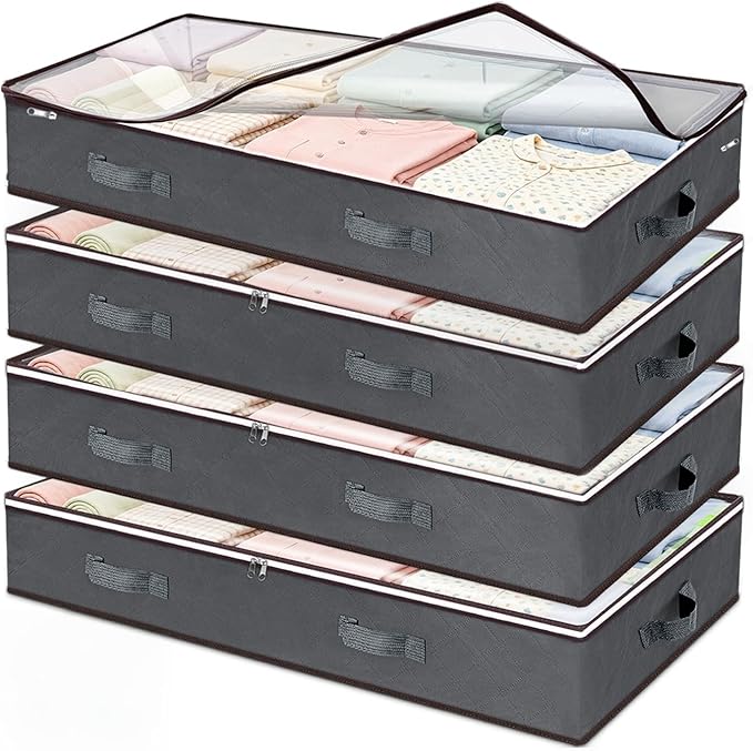 Budding Joy 60L Under Bed Storage Containers, Storage Bins with Clear Lids, Foldable Closet Organizers for Clothes, Blankets, Shoes, Bed Sheets, Comforter, Wrapping Paper, Home Dorm Storage