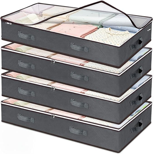 Budding Joy 60L Under Bed Storage Containers, Storage Bins with Clear Lids, Foldable Closet Organizers for Clothes, Blankets, Shoes, Bed Sheets, Comforter, Wrapping Paper, Home Dorm Storage
