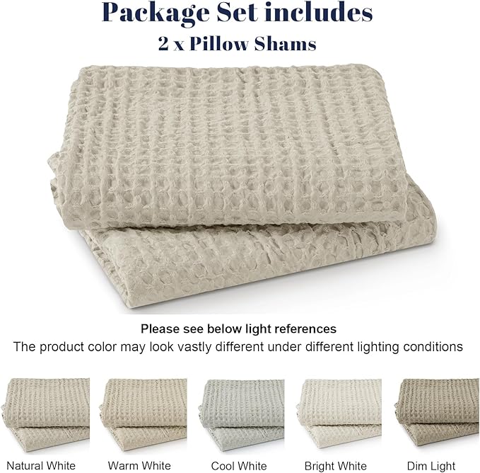 PHF Ultra Soft Waffle Weave Euro Shams Pillow Covers, No Filling, 2 Pack 26" x 26" Bed Cushion Covers, Breathable & Skin-Friendly Bed Pillow Shams for Stylish Home Decor, Light Khaki/Linen