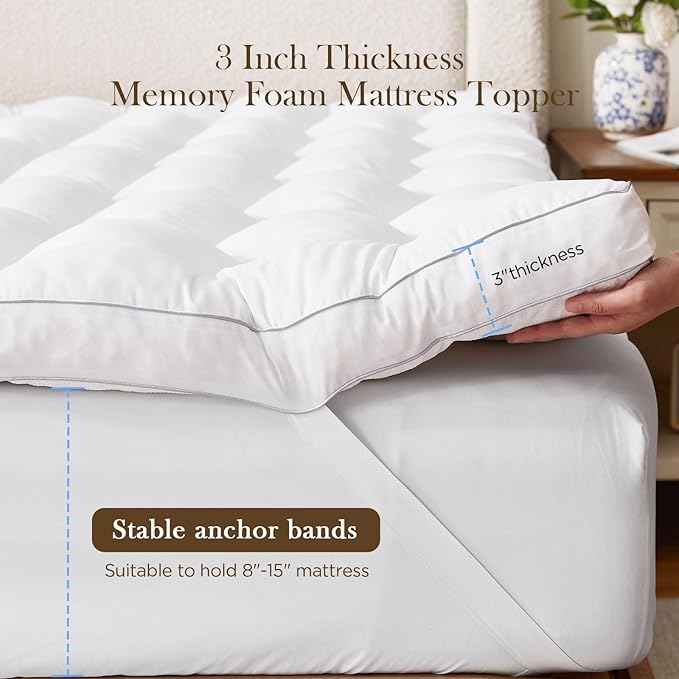 Decroom 3 Inch Memory Foam Mattress Topper King for Back Pain Relief, Filled with Breathable Memory Foam Pillow Topper Soft Fluffy Supportive Bed Mattress Pad, 80x78x3 in