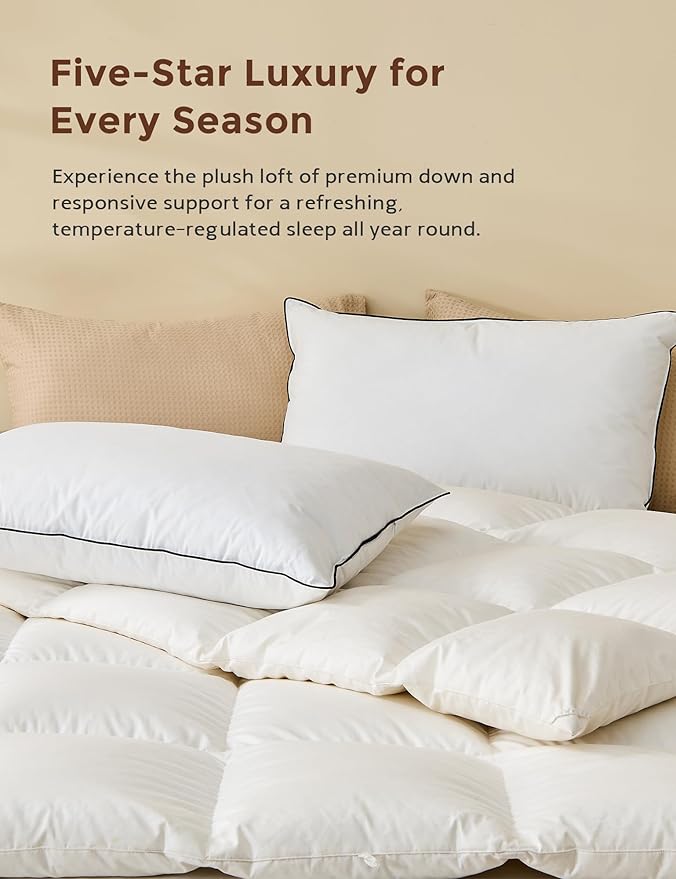 Cobnom® Goose Feather and Down Pillows Standard Size Set of 2, 3-Chamber Hybrid Bed Pillows with 750 Fill-Power Down Surrounded, 100% Organic Cotton Cover, Medium Firm for All Sleepers(20x26 Inch)