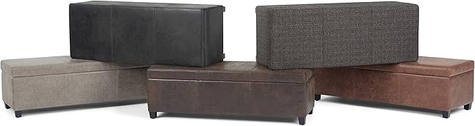 SIMPLIHOME Avalon Storage Ottoman Bench - 48" Wide x 16" High Upholstered Vegan Leather Rectangular Lift-Top Ottoman in Distressed Black, Contemporary Bench for Living Room with High-Density Foam
