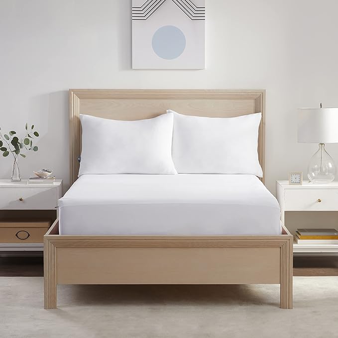 Serta Power Chill Queen Size Waterproof Mattress Cover, Soft and Breathable Cooling Mattress Protector, 15" Elastic Deep Pocket for Secure Fit, White