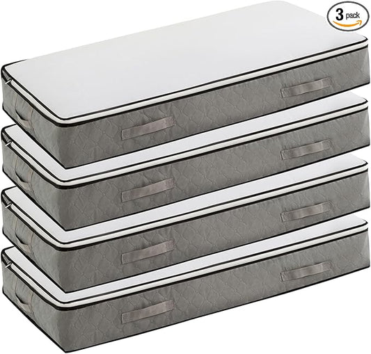 90L Under Bed Storage Containers, Foldable Grey Underbed Storage Bags - Closet Organizers and Storage Bins for Wrapping Paper, Blanket, Clothing, Comforter, Sweaters, Pillows, Linen Sheets