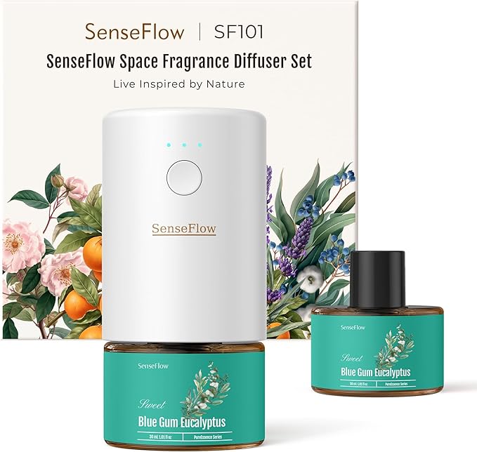 SF101 Pro Waterless Essential Oil Diffuser, Plug in Aromatherapy Diffuser & Non-Toxic air Freshener, 120-Day Natural Aroma Mist, Covers 1000 Sq Ft- Free 30ml Blue Gum Eucalyptus