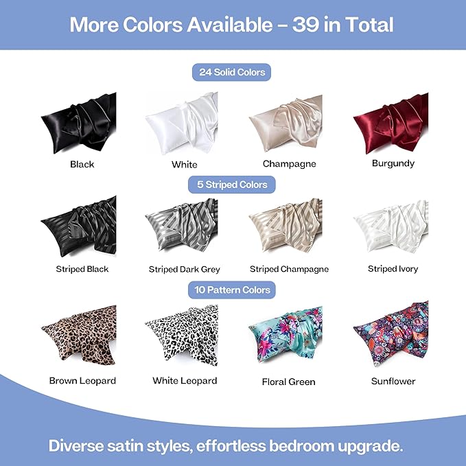 MR&HM Satin Body Pillow Cover, Soft and Breathable Body Pillow Case with Envelope Closure, Cooling and Silky Long Pillowcase for Hair and Skin,Grey (20x54, Sky Blue)