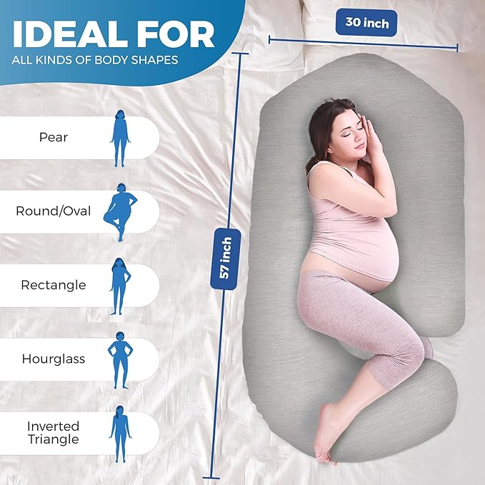 PILLANI Cooling Pregnancy Pillows for Sleeping – 57-Inch Maternity Pillow for Pregnant Women with Breathable, Removable Washable Cover – Support for Back, Belly, Neck, Legs, & Hips – Full Body Pillow
