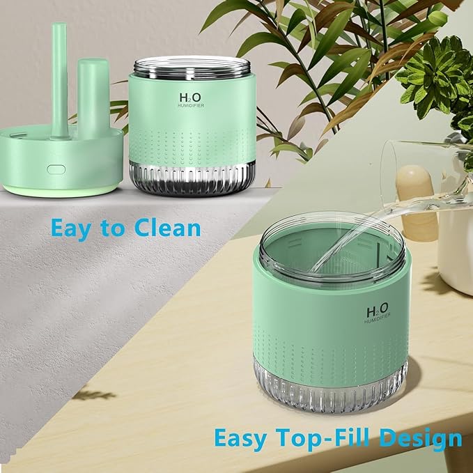 SZO Portable Mini Humidifier, 500ML USB Personal Cool Mist Humidifiers for Bedroom Office Travel Desk, Whisper Quiet 20dB with 2 Mist Modes & Auto Shut-Off, Small Desktop Humidifier(Green)