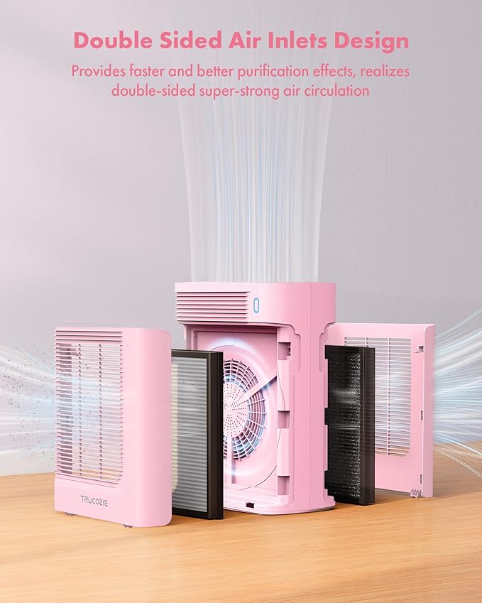 T356 New Pink Air Purifier for Home Large Room Bedroom Up to 1937 Ft² in 1 Hr With Double-sided Air Inlet, Air Quality and Light Sensors, HEPA Sleep Mode for Allergies, Dust, Smoke, Pet Hair