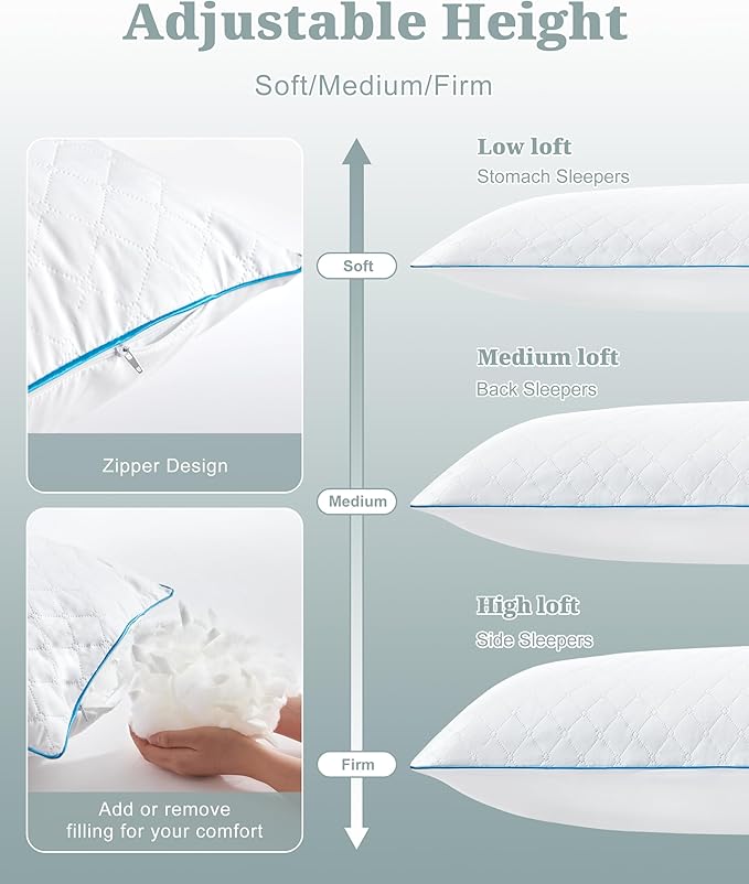 YZ HOME Long Body Pillow for Adults, Firm Body Pillow Shredded Memory Foam, Adjustable Height,Support for Side Sleeping & Pregnant Women(White, 20x54 Inch)