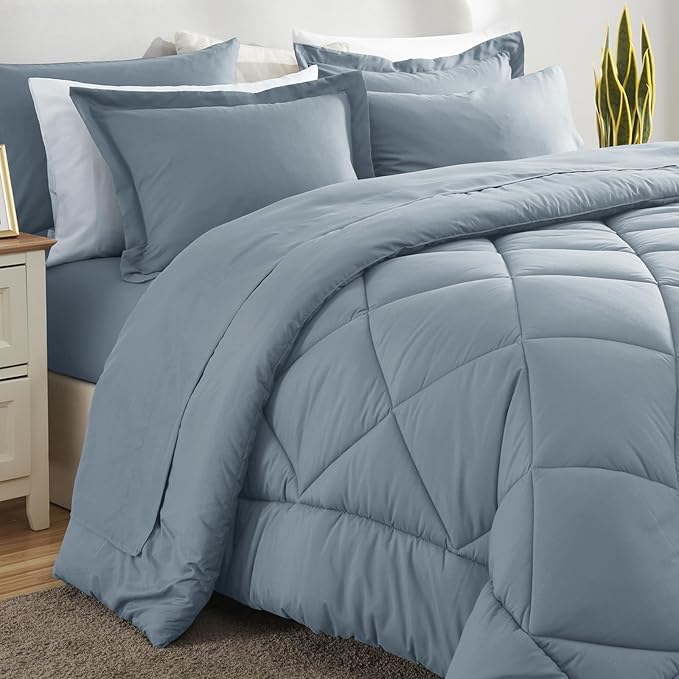 CozyLux Oversized King Comforter Set Dusty Blue, 7 Pieces Bed in a Bag Comforter Set with Sheets, All Season Bedding Set with Down Alternative Comforter, Sheets, Pillowcases & Shams
