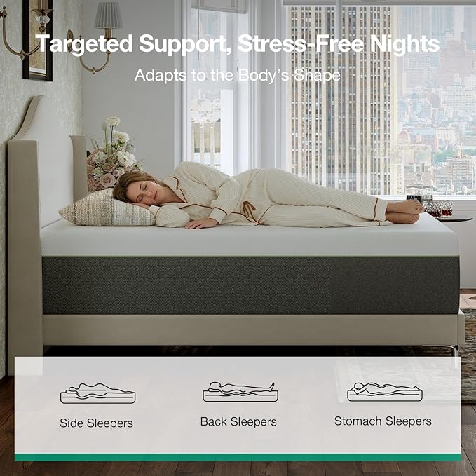 Novilla Bliss Green Tea Memory Foam Twin Mattress, Twin Mattress 10 Inch for Kids for Refreshing Sleep with Cool-Touch Nylon Cover, Zone Support & Pain Relief with CertiPUR-US Certified Foams